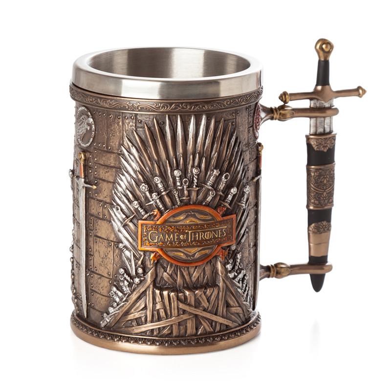 Game of Thrones 3D Carved Stainless Steel Beer Mug and High-Stemmed Glass