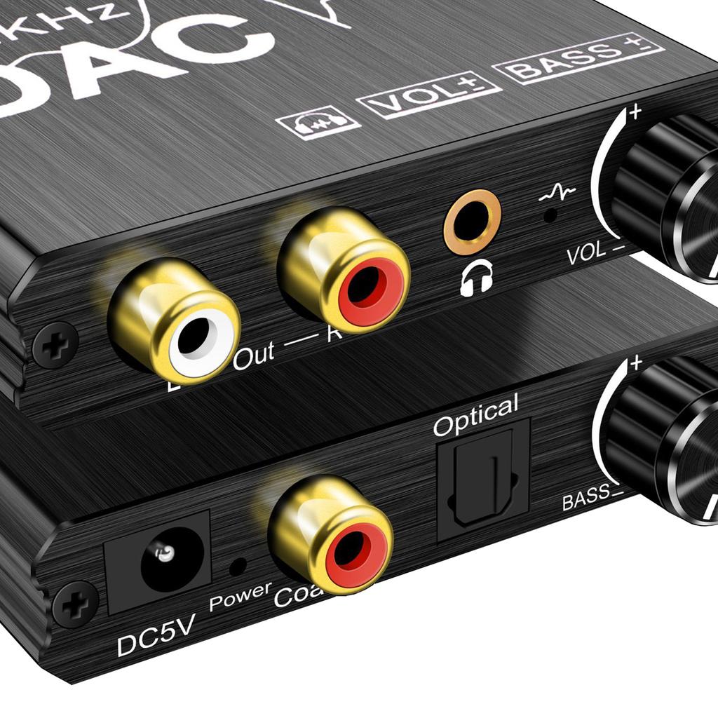Digital To Analog Audio Converter Fiber Coaxial 192khz Digital To Analog L/R RCA Converter +Bass Adjustment Knob 192KHZ