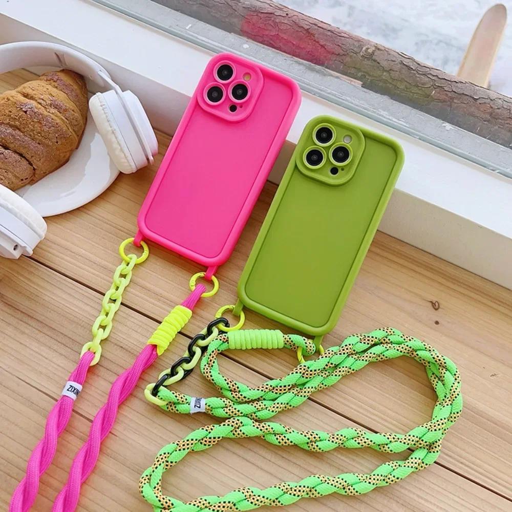Crossbody Phone Case with Lanyard For iPhone 16 Pro Max 15 14 Plus 13 12 11 XR XS X Plus Necklace Strap Soft TPU Cover