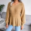 Women's Autumn/winter Lantern Sleeve Tucked Waist Hem Ruffled Knit Sweater