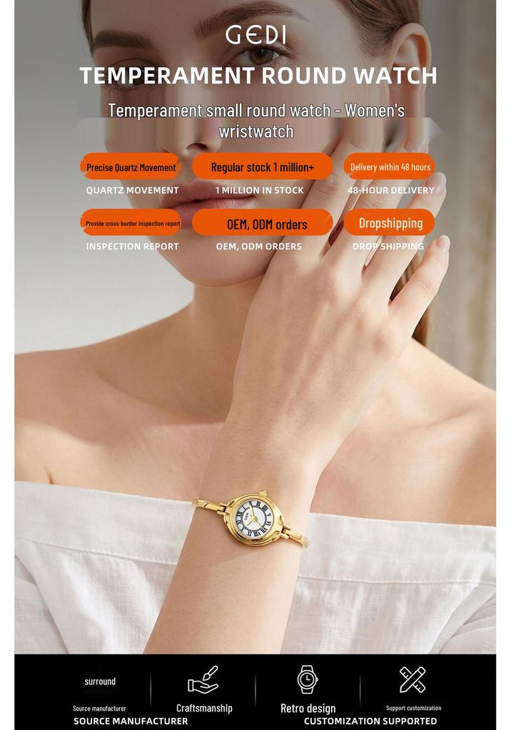 GEDI Women's Vintage Round Dial Thin Strap Waterproof Quartz Wristwatch