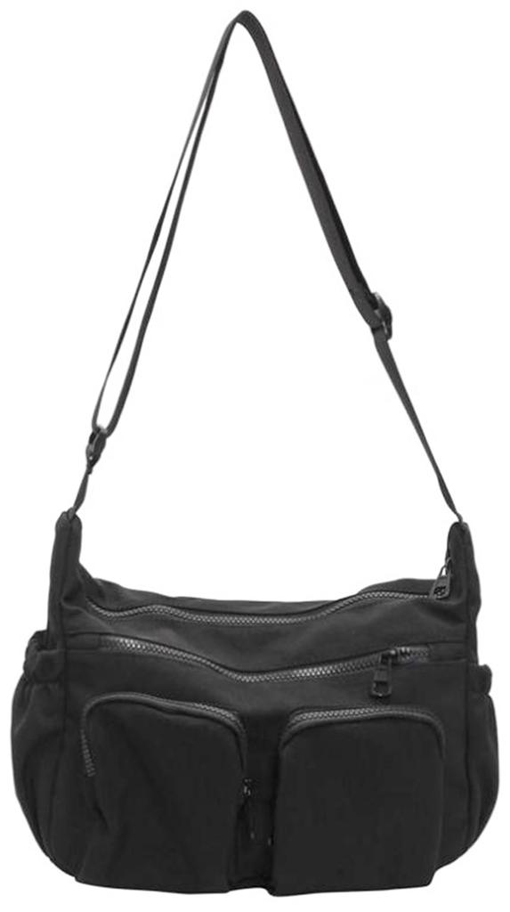 Aquamie Crossbody Nylon Shoulder Bag with Multiple Horizontal Compact Bag, Pockets, Design, (Black)