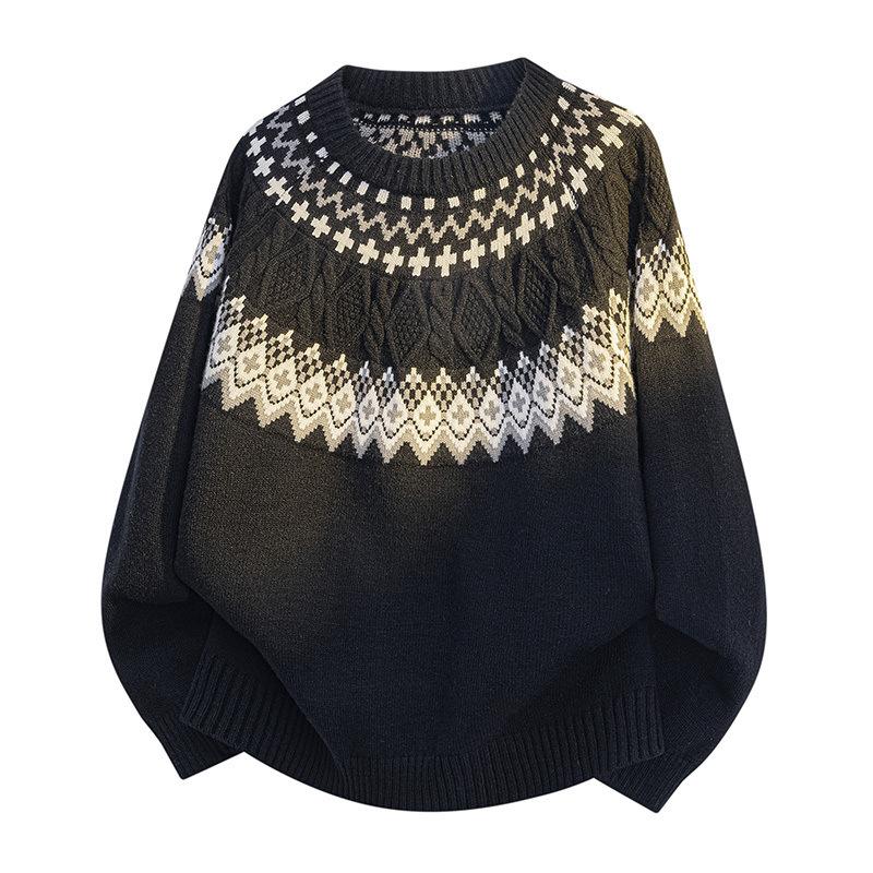 Long Sleeves Sweaters Unisex Sweater Section of The Autumn Winter Retro Floral Pattern Loose Round Neck Design Sense of The Bottoming Knitwear Tops