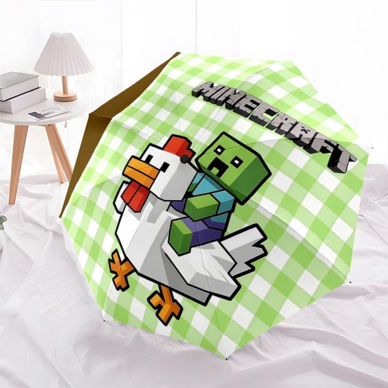 Minecraft Zombiepattern, automatic folding umbrella, portable and foldable design, 8 ribs, a Christmas or birthday gift.