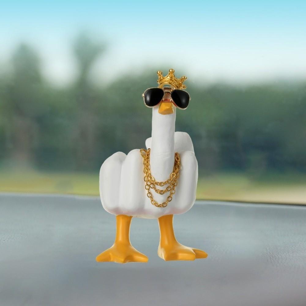 Cute Resin Mid-Finger Duck Decorative Figurine Desk Decoration Gift Tabletop Duck Ornament Craft Funny Duck Statue Home