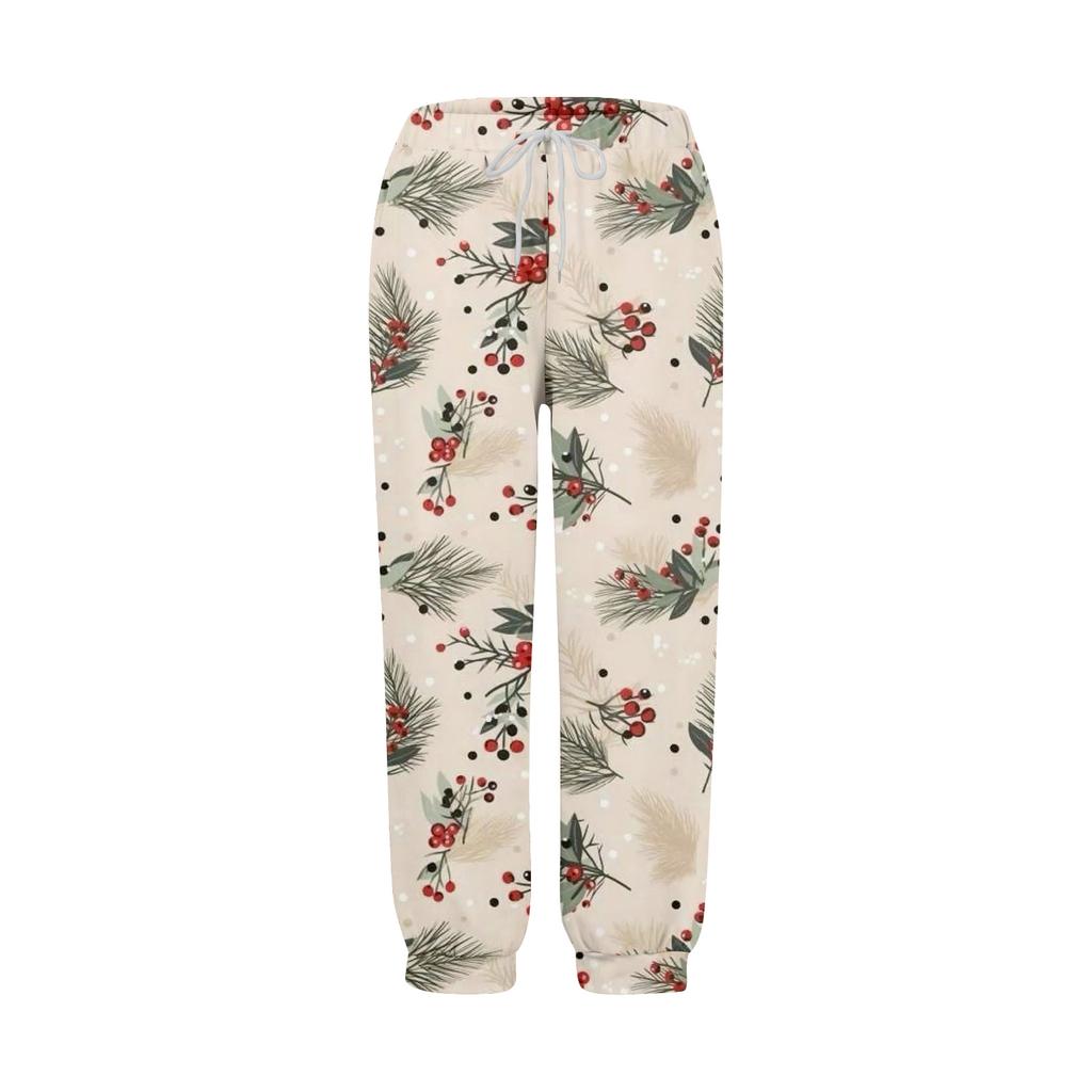 Women's casual fashion home Christmas print plush sweatpants