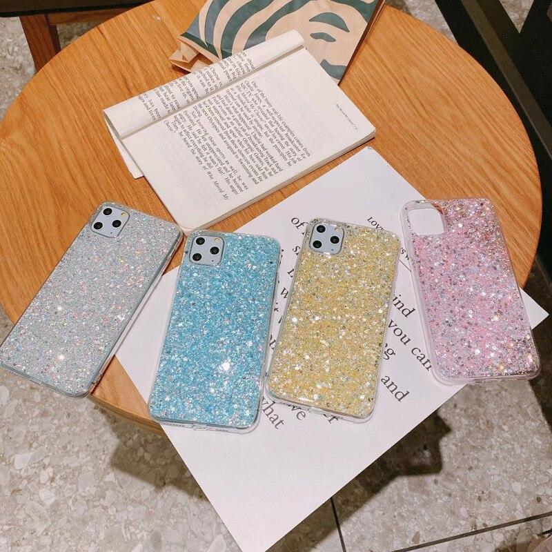 Luxury Glitter Sequins Phone Case For iPhone 13 11 12 Pro Max X XR XS Max 7  8 6s Plus SE 2020 Candy Color Soft TPU Cover For Redmi/Samsung/huawei