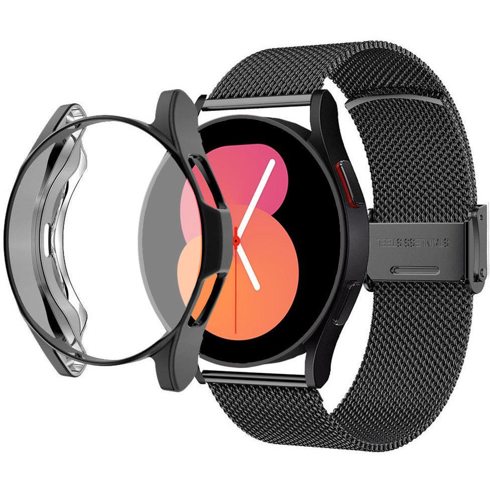 Bracelet + Case with Screen Protector for Samsung Galaxy Watch 5 40mm, Black