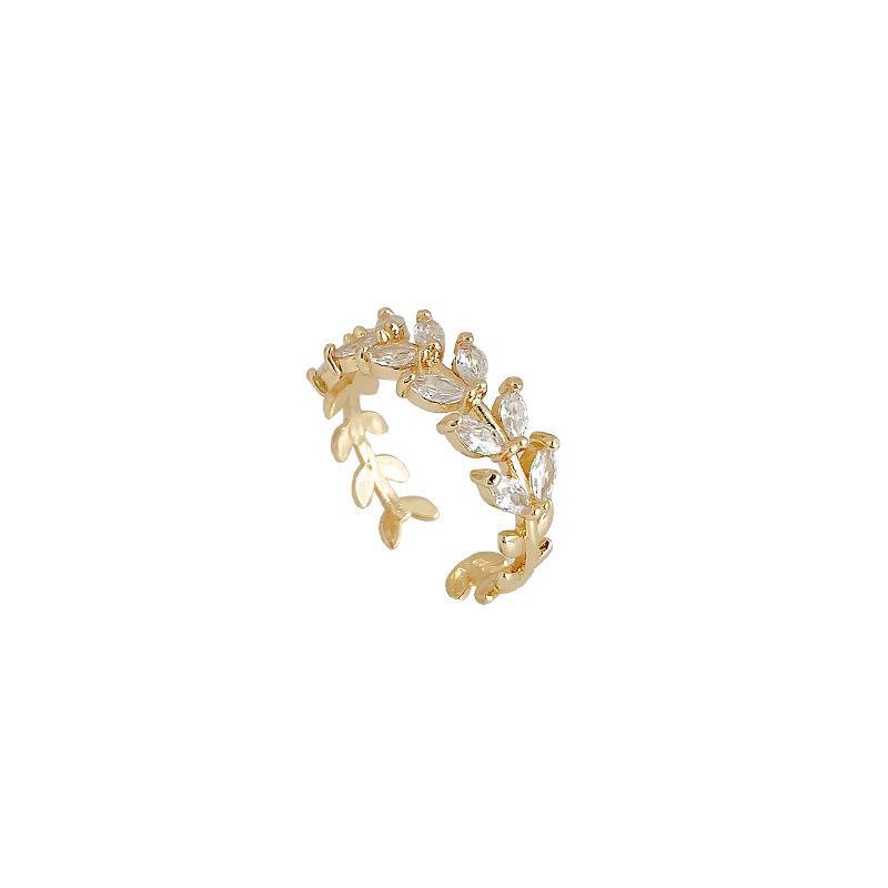 Adjustable Zircon Leaf Ring - Trendy, Simple, and Stylish Women's Finger Jewelry