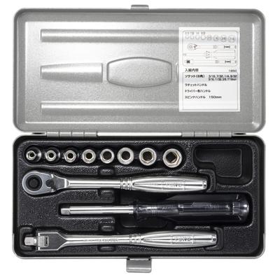 TONE 1850 Socket Wrench Includes 11 Pieces Set, 6.35mm (1/4") Drive, Silver,