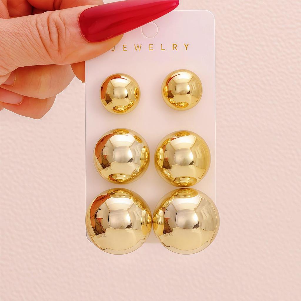 Trendy Gold & Silver Women's Round Stud Earring Set - Small, Medium, Large Sizes