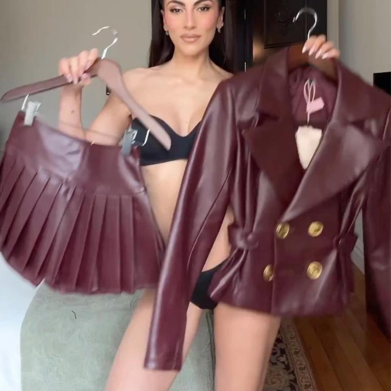 Women's Pleated Leather Skirt Slim Sexy and Fashionable A-line Leather Skirts Trendy New Style