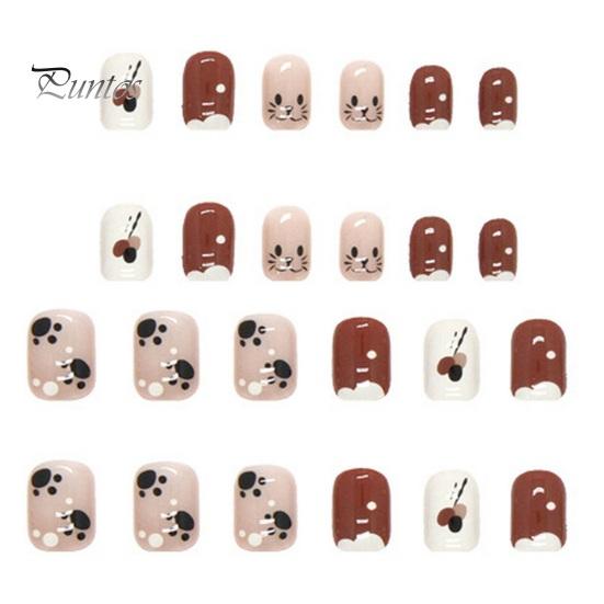 

24 шт., накладные ногти с милыми мультяшными узорами, квадратные накладные ногти с полным покрытием и клеем, украшение для ногтей F