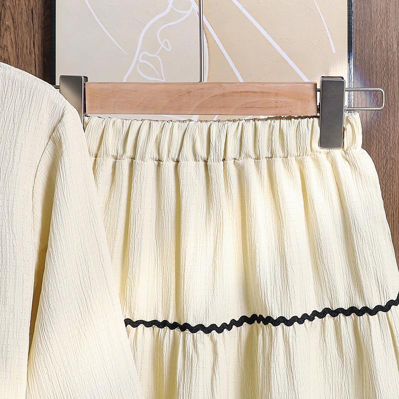 Girls' Clothing Autumn New Bow Long Sleeve Top Lace Trim Skirt