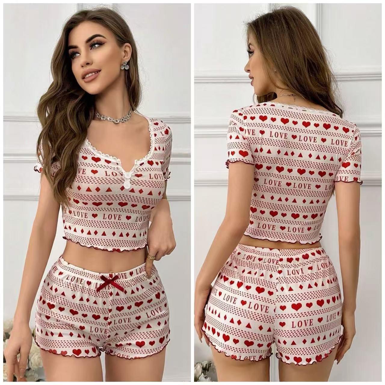 

Women s Cross-border Christmas Casual Short Sleeve Shorts Set - Cute Homewear Two-piece XL (Fits 115-130 jin)