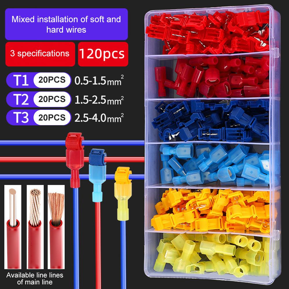 120 Pcs Main Line Branch Clamp Set T-type Break Free Clamp Combination Quick Connection Terminal
