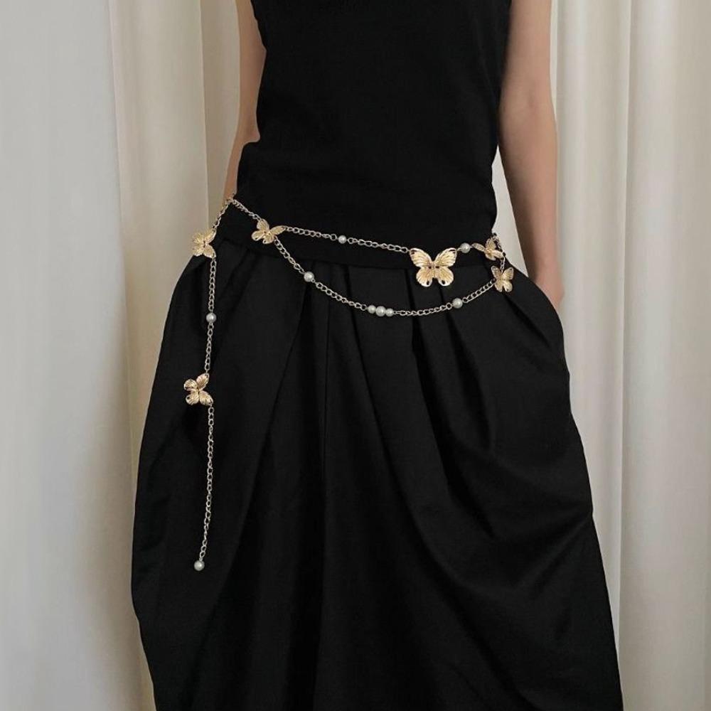Gold Silver Chain Belt High-end Design Metal Chain Waistband Fashion Dress Belt Chain  Women