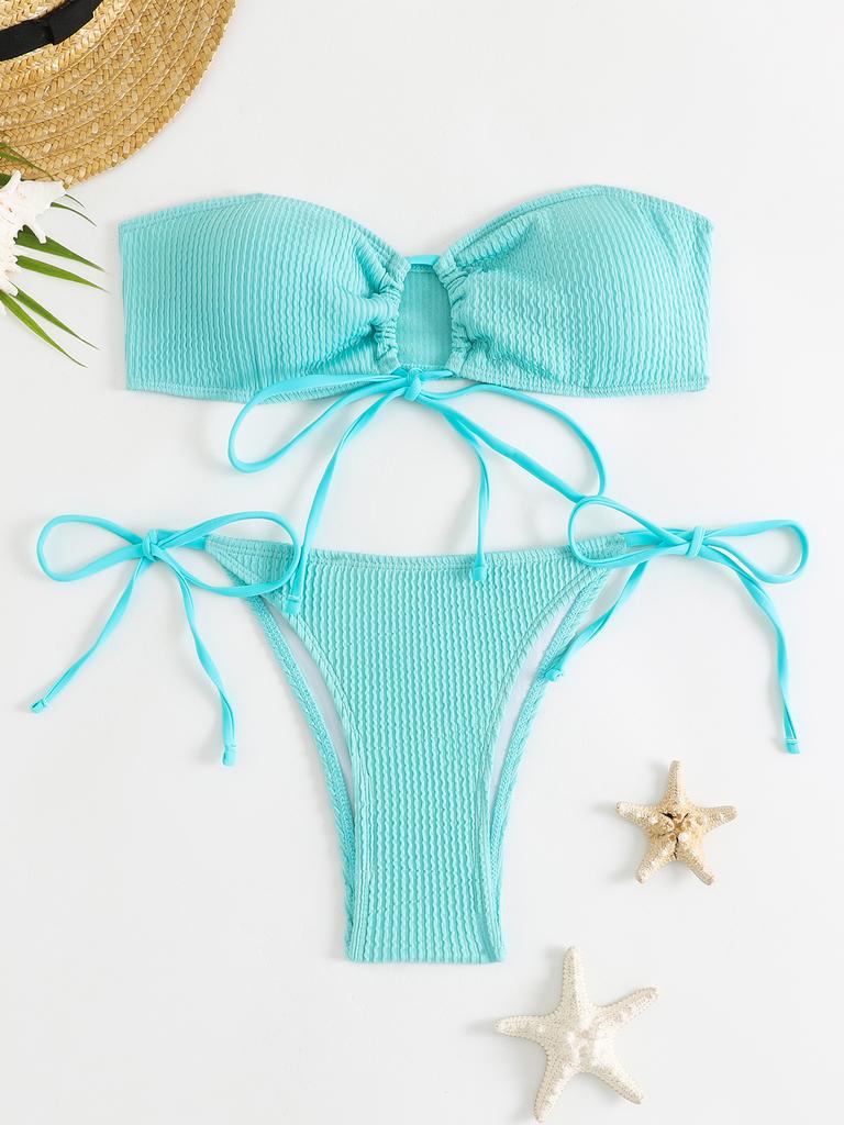 1011 European and American new solid color tube top bikini straps beach fashion split swimsuit