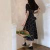 French Square Collar Dress for Women 2025 Summer New Style Gentle Temperament Waist-hugging Slit Skirt
