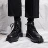 Fashion Men's Leather Boots Autumn New Leather Surface Solid Color Black British Style Boots