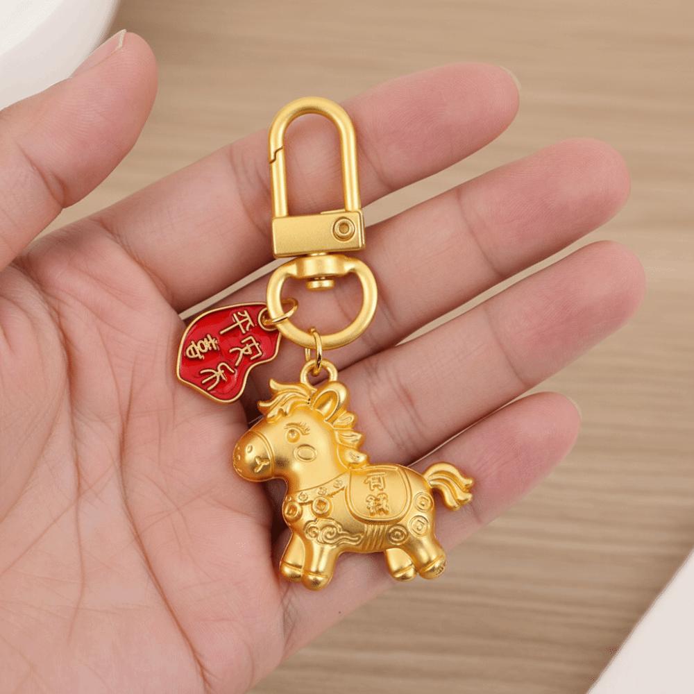 Chinese Style Gold Pony Keychain Zinc Zinc Alloy Zodiac Pony Bag Pendant Horse Key Ring Year of The Horse