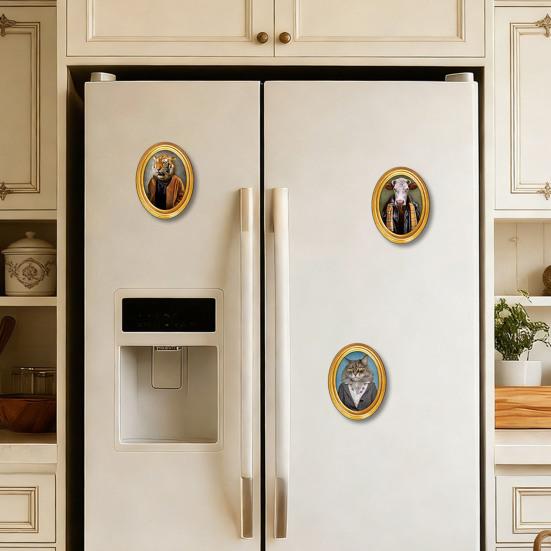 1/3/6Pcs Toast Avocado Cat Refrigerator Magnet with Oval Wooden Frame Kitten Fridge Magnet Home Kitchen Office Decoration Animal Lover Gift