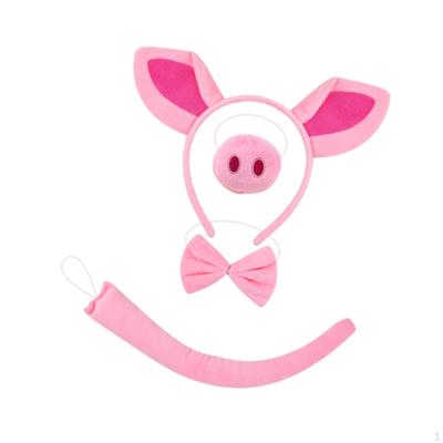 4 Stück Schweineohren Stirnband Nase Fliege Schwanz Kostüm für Maskenpartys Rosa