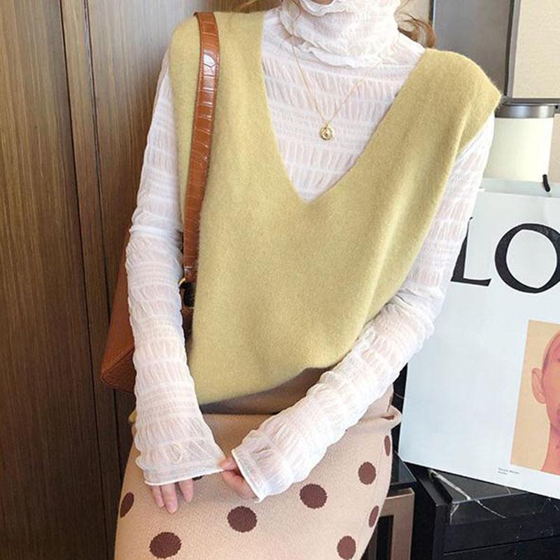 Spring and Autumn Fashion All-match Vest Women's Short Knit Waistcoat Solid Color Sleeveless Women's Sweater