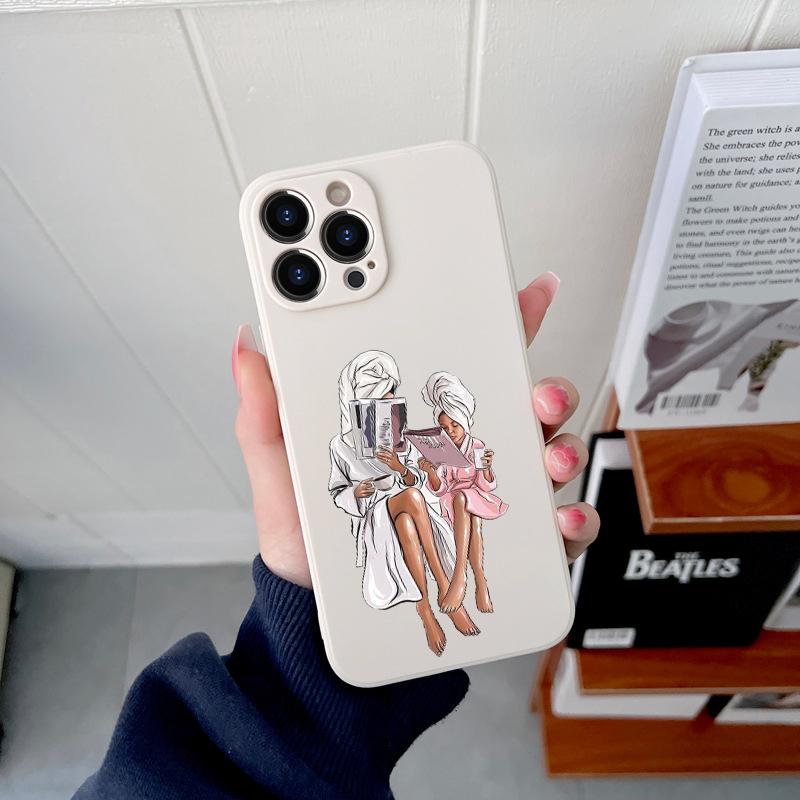 Queen Hair Baby Mom Girl Original Square Liquid Phone Case For iPhone 14 11 12 13 Pro Max Mini X XS XR 7 8 Plus SE2 DIY Cover