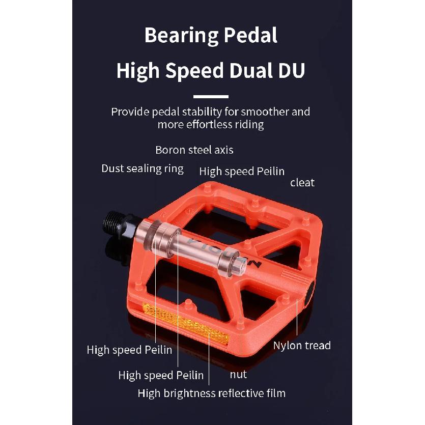 Bike Pedals Nylon Bearing 9/16" Non-Slip Flat Pedals Lightweight Wide Flat Platform Cycling Pedals for BMX Road MTB E-Bike
