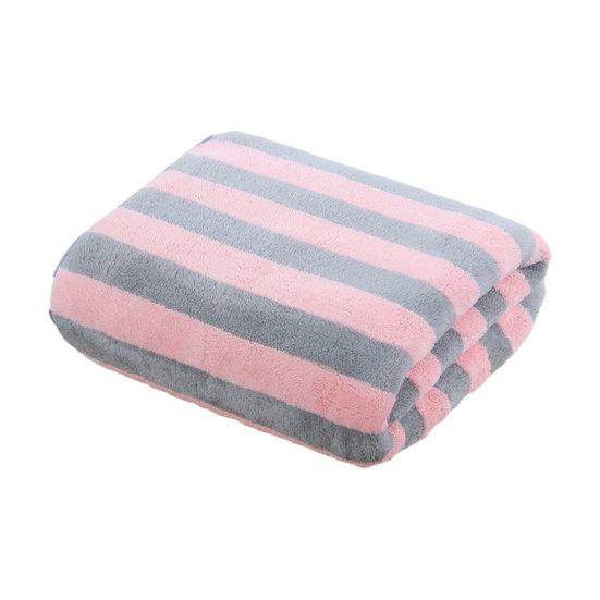 Coral Velvet Bath Towel Highly Absorbent Stylish Striped Design Thick Plush