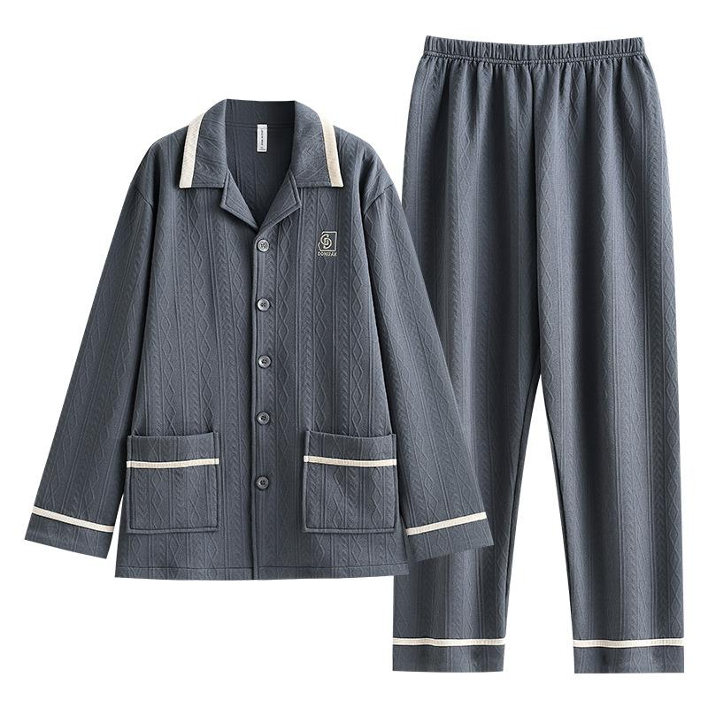 Pajamas Men'S Spring And Autumn Thickened Cotton Long Sleeve Men'S Autumn And Winter Padded Cotton Winter Air Cotton Interlayer Homewear