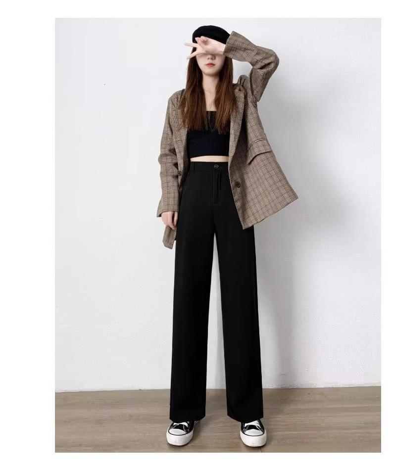 2024 Frühling Damen High-End schwarze Anzughose mit weitem Bein, hohe Taille, bodenlang, lässiger Fall