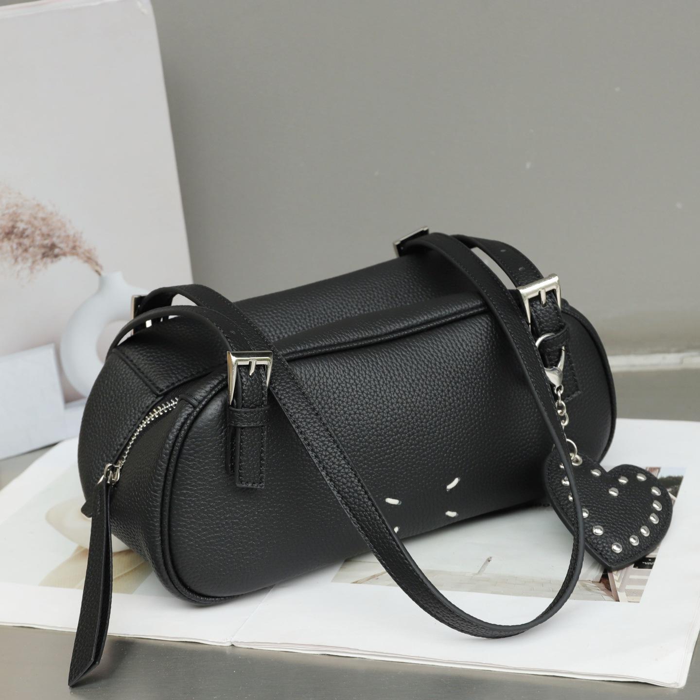 

Сумка из натуральной кожи высокого качества, женский стиль 2025, новый узор, модная, минималистичная, универсальная, на одно плечо, подмышечная сумка 27x12x13cm чёрный