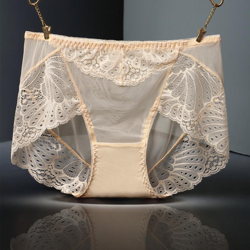 Lace High Waist Briefs Cinching Hip Lifting Underwear for Women Pure Cotton Antibacterial Strong Seamless Triangle Panties