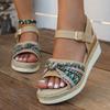 European and American Foreign Trade Large Size Color Matching High Heel Fish Mouth Sandals Women Open Toe Slope Heel Buckle Beach Cool Slippers Wish