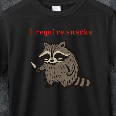 Snack Lover Raccoon T Shirt Funny Cute Graphic Tee Unisex Handmade Animal Shirt Humor Gift For Snack Fans, Funny Raccoon T Shirt Snack Lover