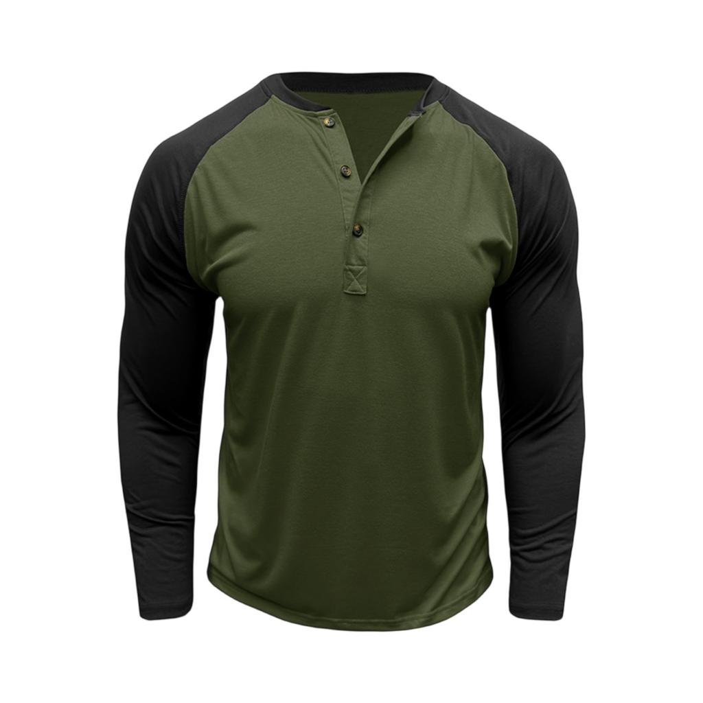 Men's Casual Sporty Color-blocked Top, Men's Round-neck Long-sleeved Top