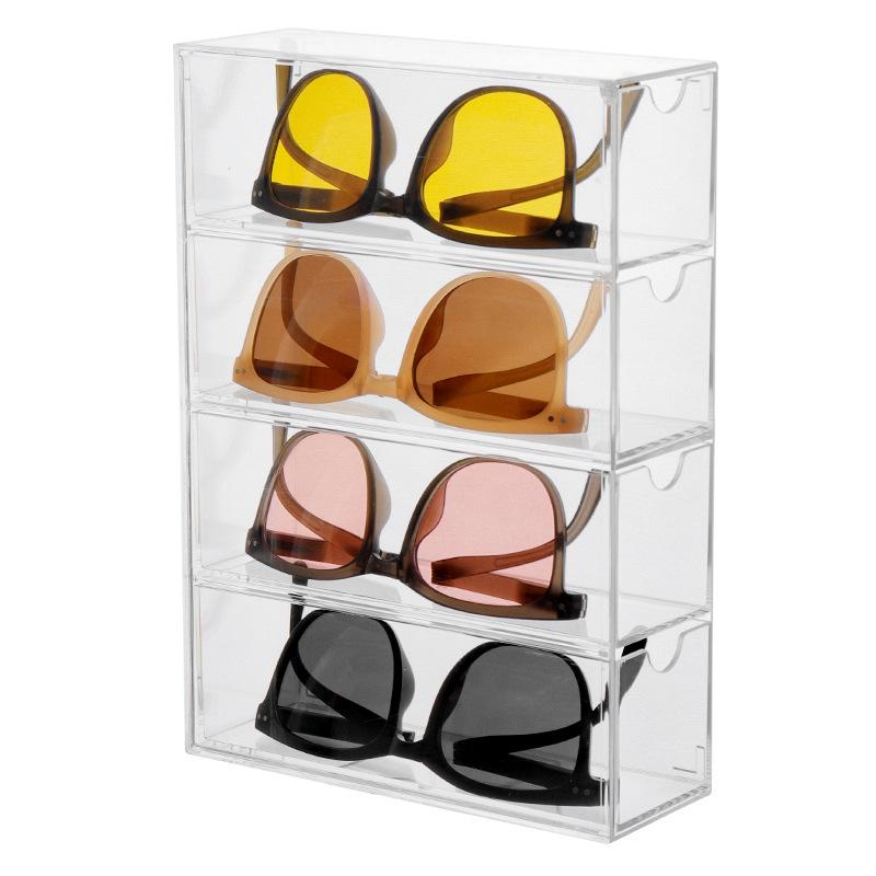 Acrylic Transparent 4-Layer Sunglasses & Contact Lens Display Stand - Dustproof Storage Box