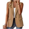 JPNTKY Women's Vintage Casual Solid Color Print Sleeveless POLO Neck Jackets & Coats