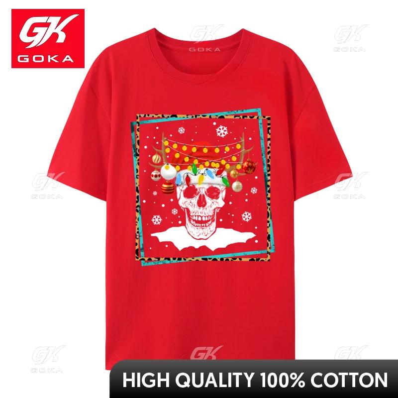

Skull Christmas Santa Hat Reindeer Antlers Holidays Kids TShirts Stylish Crewneck Top Cotton Tee Shirt Plus Size S