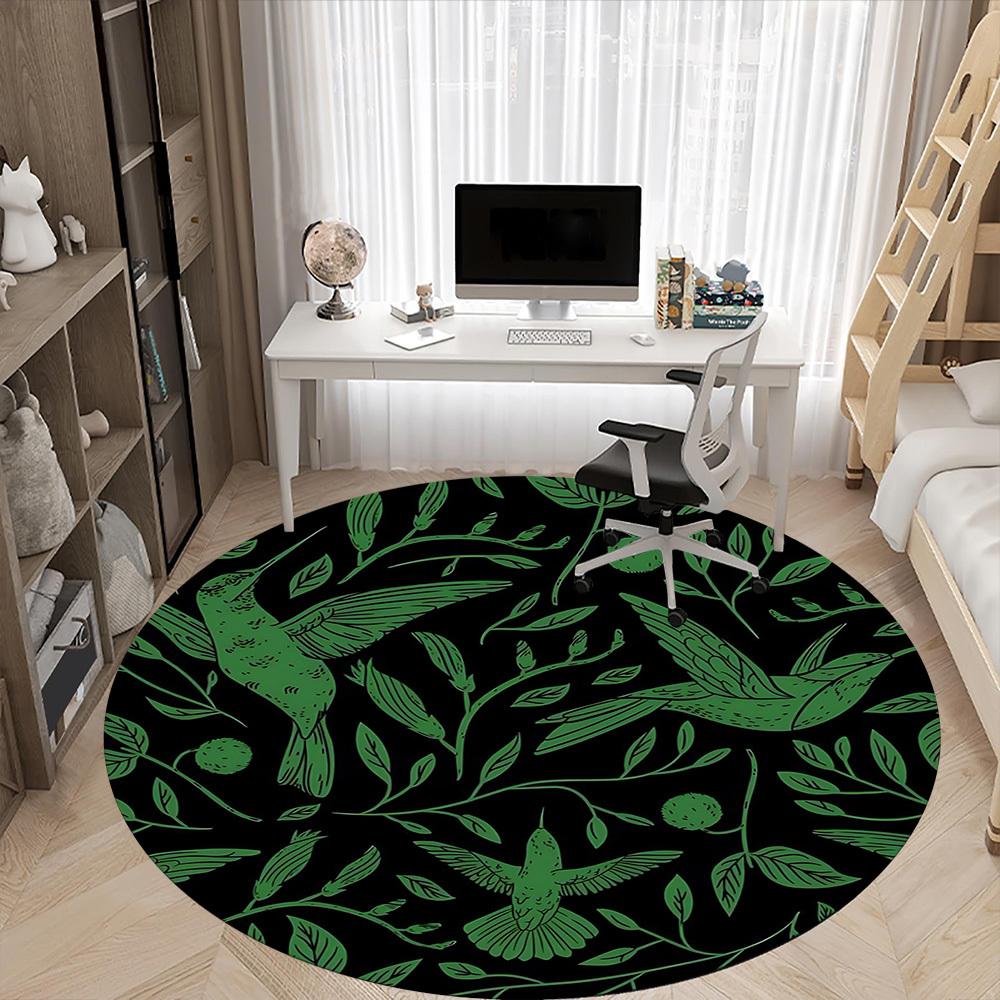 1PC Hummingbirds Botanical Pattern Office Round Area Rug, Mat Suitable For Office, Under Office Chairs Bedroom Living Room Home Decor, Room Deco