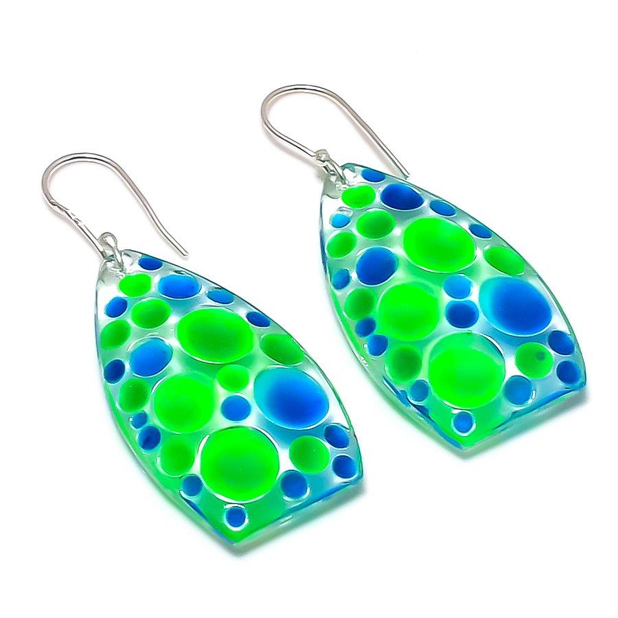 Muurano Glass Gemstone Handmade 925 Sterling Silver Earring 2.17" KJ-1050