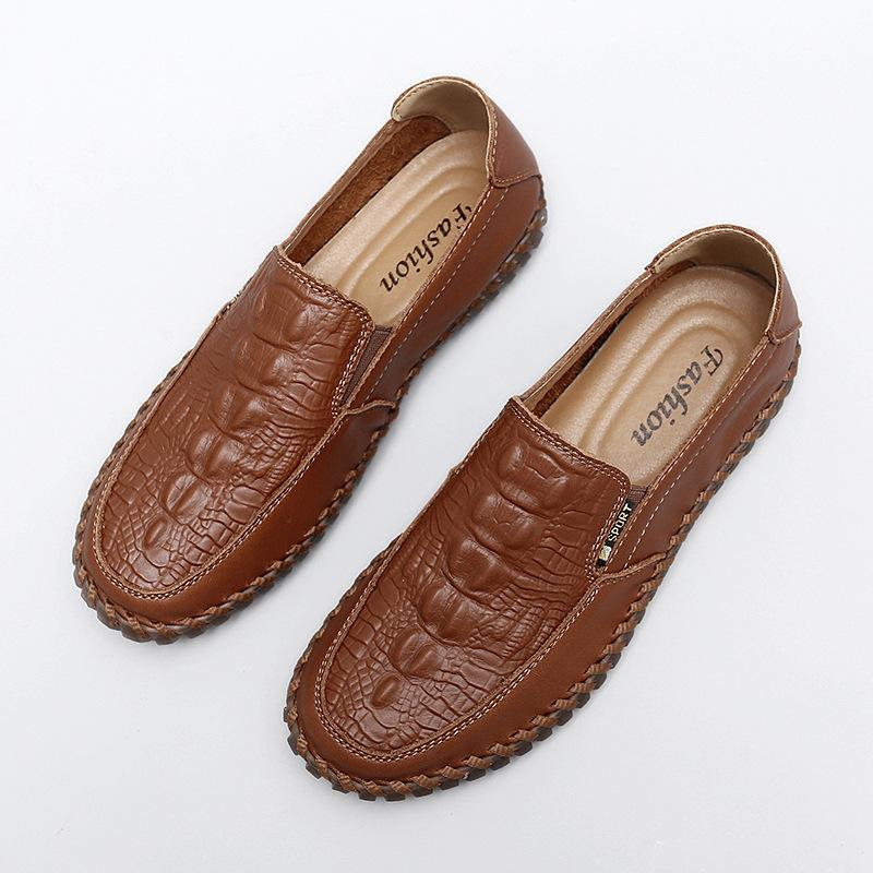 

Summer Douyin live broadcast new foreign trade hot-selling large-size men s shoes outdoor leather hand-sewn sole driving Doudou shoes 46 коричневый