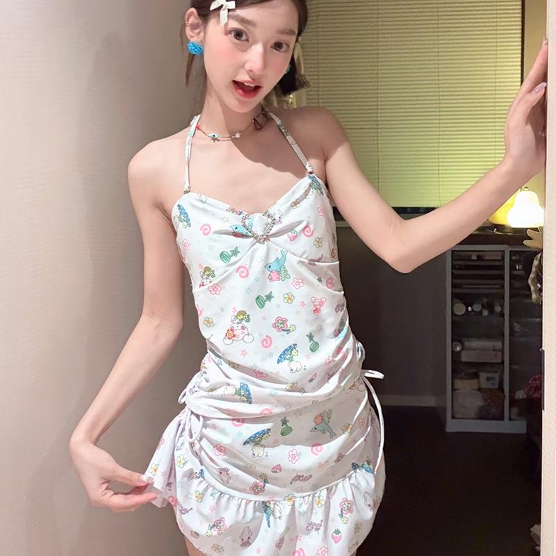 

2026 Women s Student Halter Neck Swimsuit Set: Chic Two-Piece for Slimming Seaside Vacation XL білий