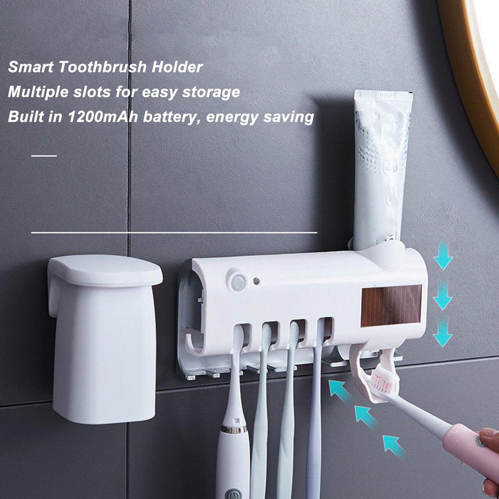 UV Toothbrush Holder with 1200mAh Battery Smart Induction Wall Mount Toothbrush Rack USB Charging