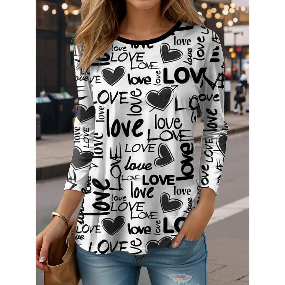 

3D Печать Постера Любовное Письмо Модная Толстовка с Длинным Рукавом и Круглым Вырезом Обычного Покроя Праздничный Уикенд Весна и Осень Женские Футболки XXXL