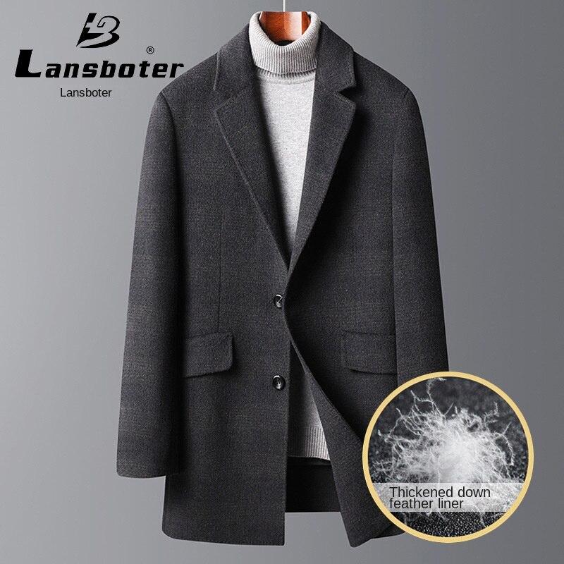 

Lansboter, осенне-зимнее утолщенное двустороннее пальто на пуховой подкладке, мужское кашемировое шерстяное пальто средней длины и длинное шерстяное двустороннее пальто