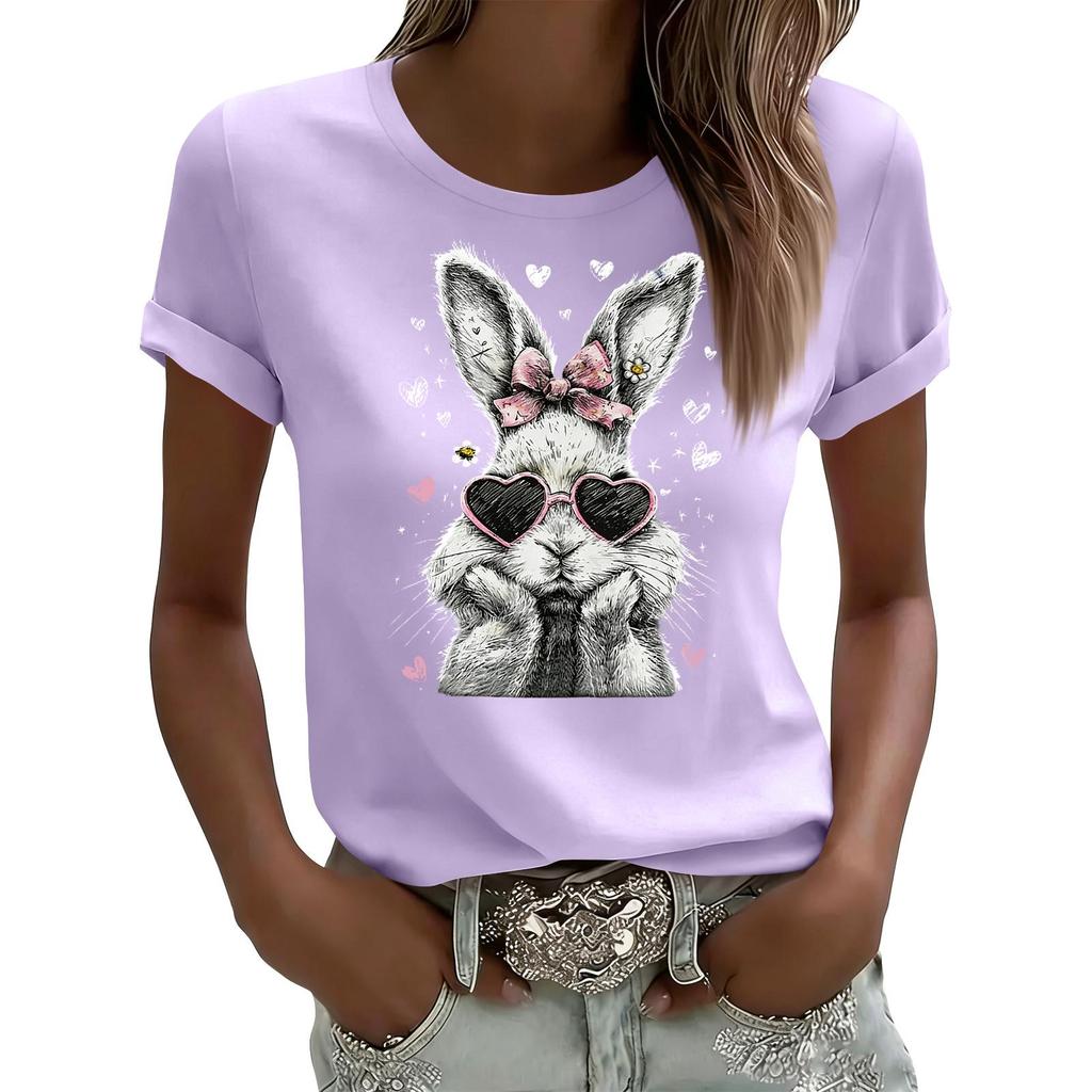 Women's Casual Printed T-Shirt Round Neck Pullover Short Sleeve Top