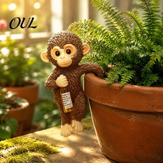 Flower Pot Accessory Planter Hanging Monkey Statue, Resin Plant Hugger, Birthday Present for Mom Cute Miniature Figurine Edge Decoration